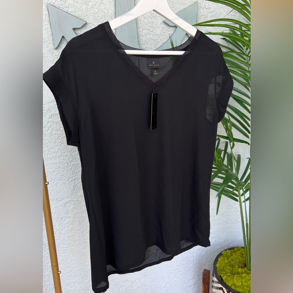 NWT Stunning Worthington Black Ladies Blouse Casual Formal Top